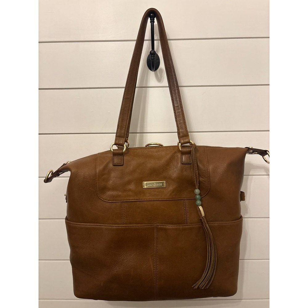 NEW Lily Jade Brown Leather Convertible Tote Bag Shoulder Bag Purse Backpack‎